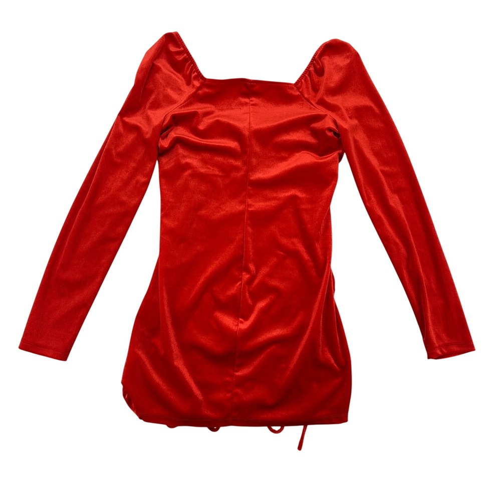 Wild Fable Size L Women Red Velvet Ruched Drawstring Long Sleeve Mini Dress Sexy